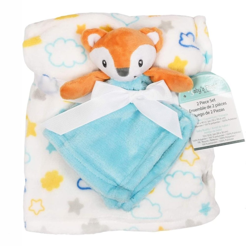 Blue Orange Boy Fox Security Blanket 2 Piece Set Babys First by Nemcor Lovey NWT